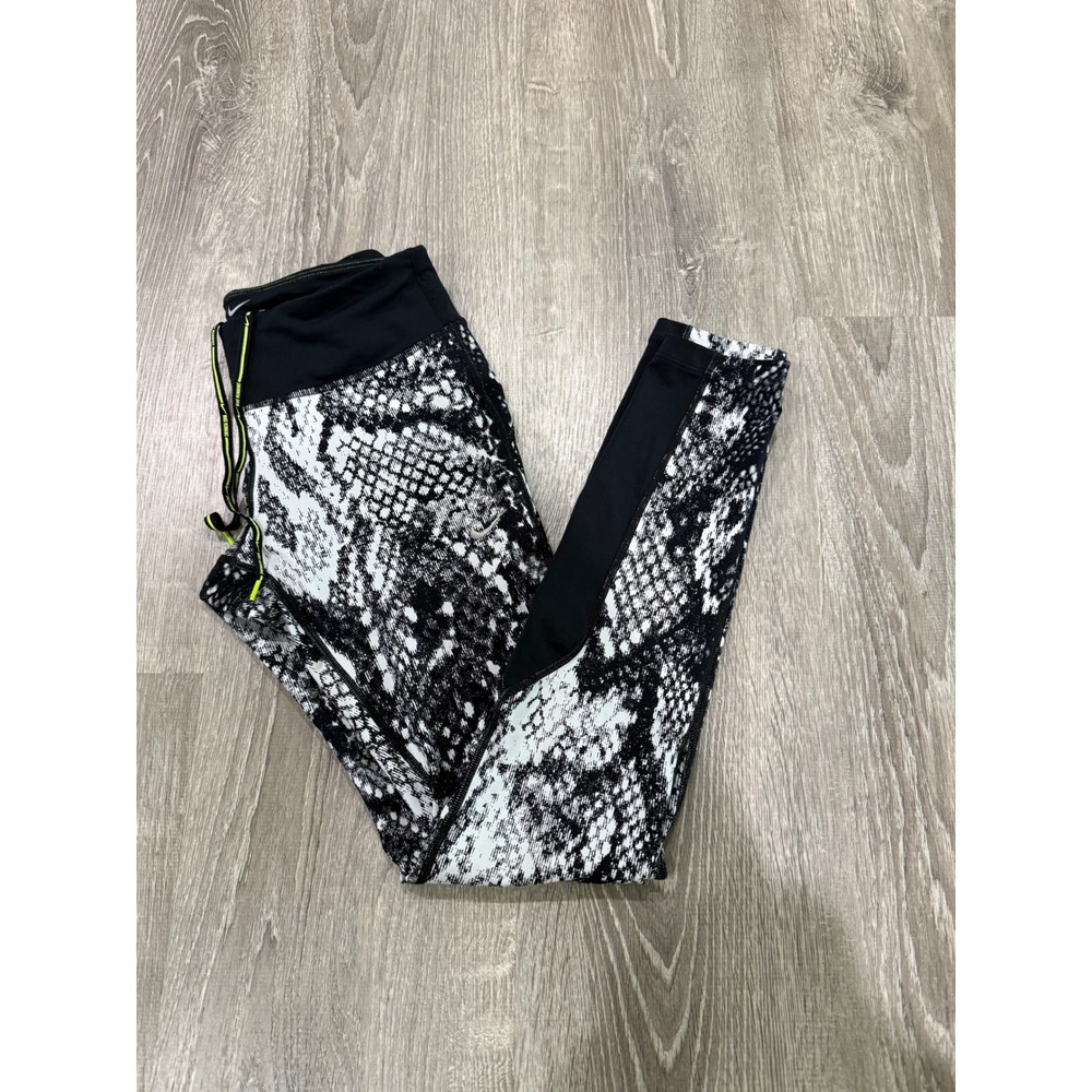 Nike Dri-FIT Running Leggings Womens Small Black White Snakeskin Print Tights